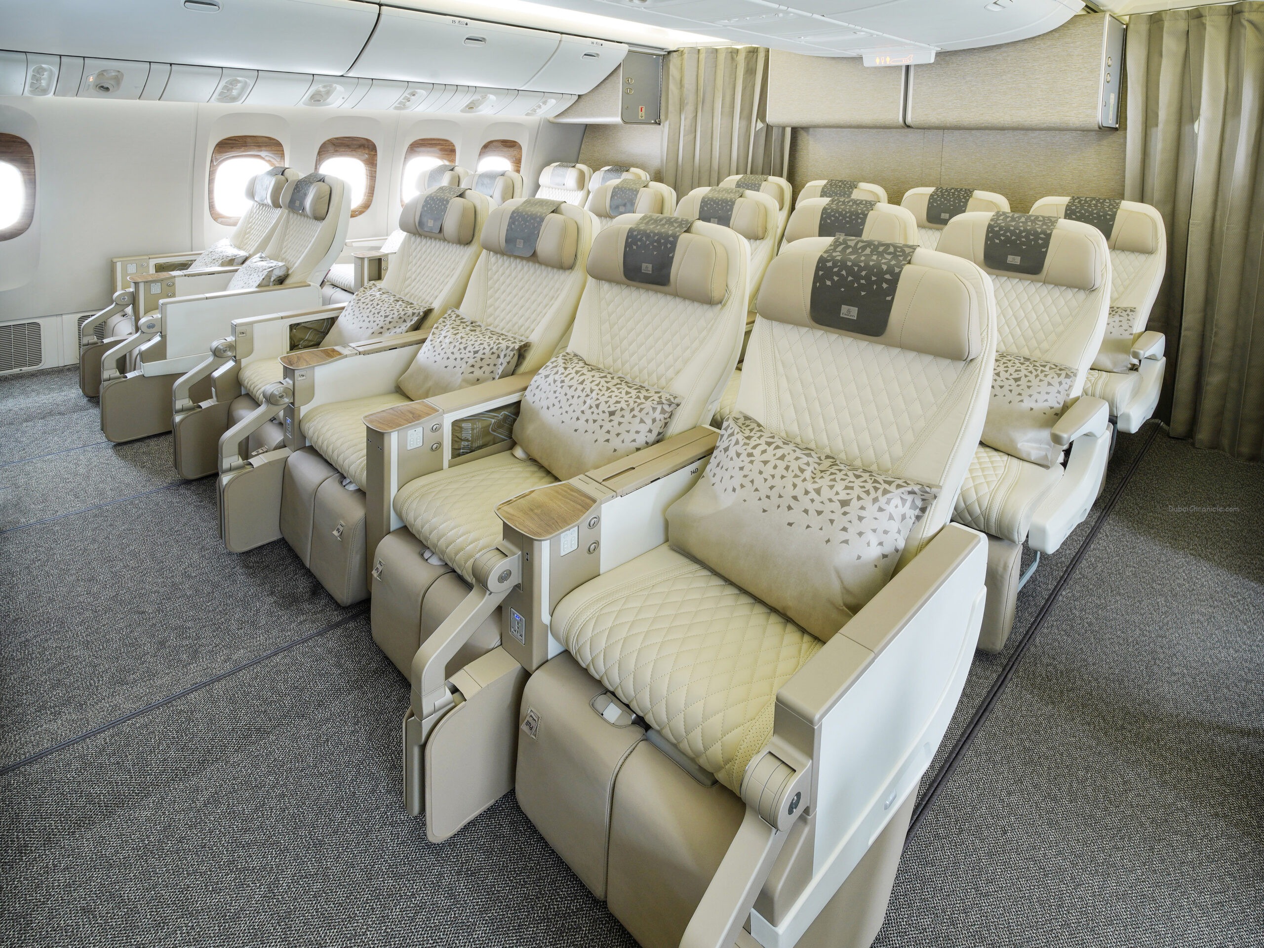 The first Emirates Boeing 777 with a nose-to-tail cabin refresh sporting a new look has rolled into service